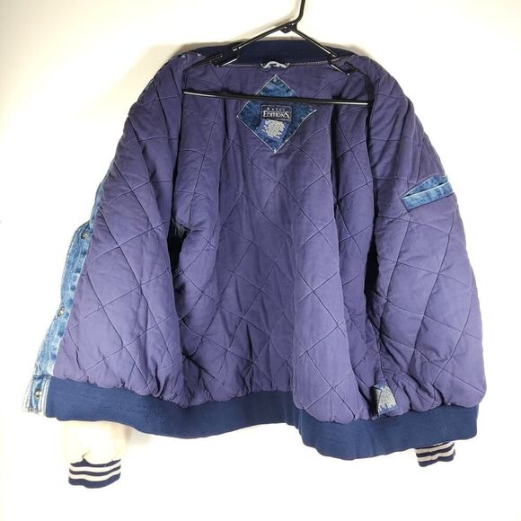 Basic Editions Men's Vtg 90s XL Denim Distressed Colorblock Bomber Jacket - Picture 5 of 16